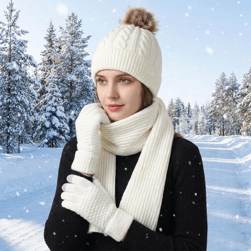 3Pcs/Set Cold Proof Scarf Hat Gloves Set Knitted Scarf Versatile Pullover Cap Men