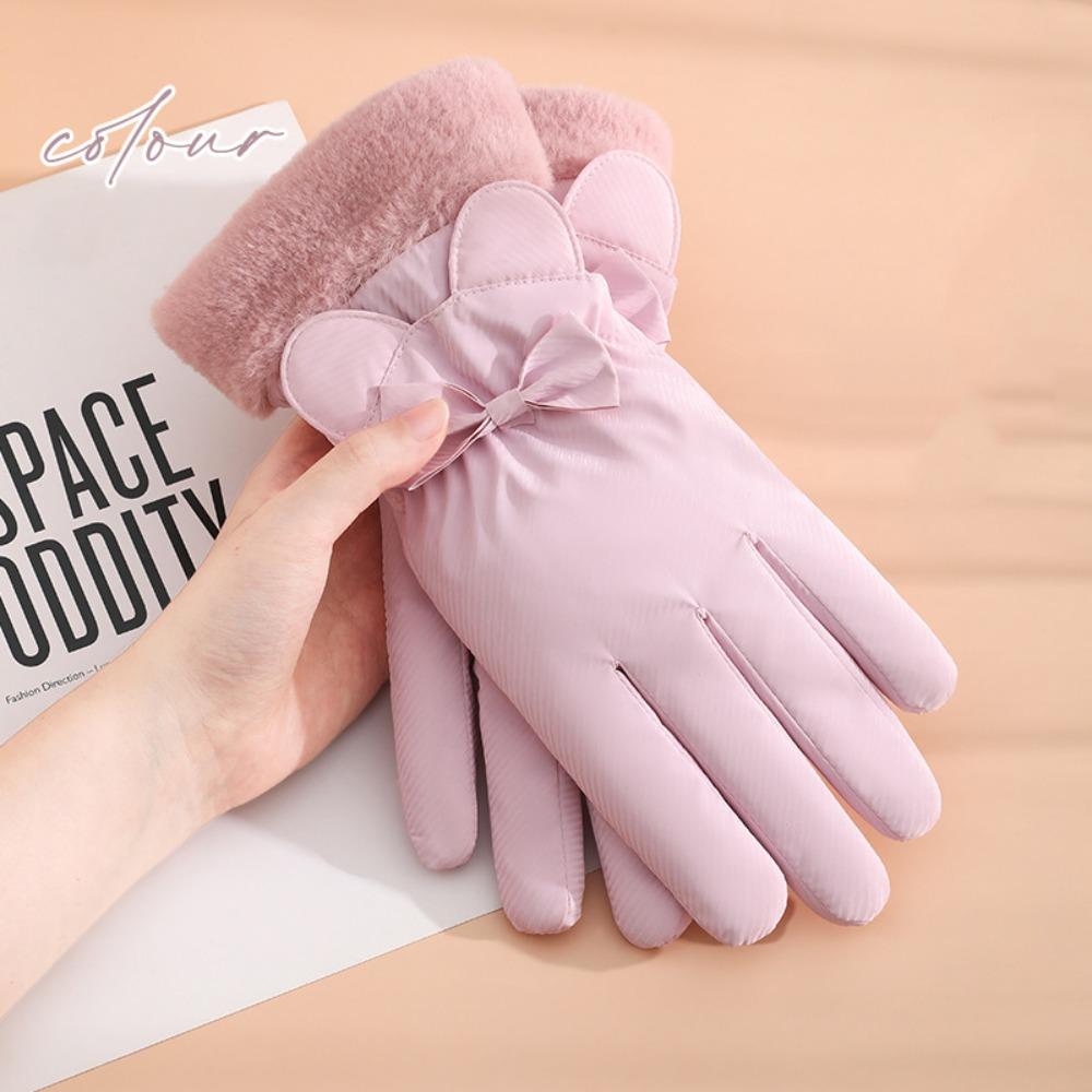 Down Cotton Plush Thickened Gloves Soft Satin Windproof Gloves Cute Ears Finger Mittens  Autumn