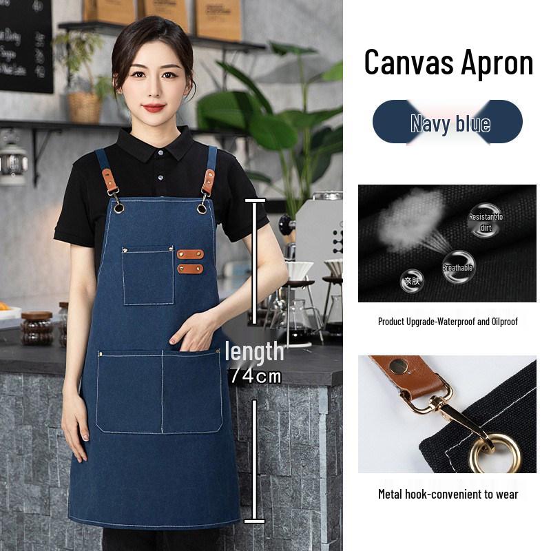 Waterproof Canvas Waist Apron with Logo Printing for Cafes and Restaurants