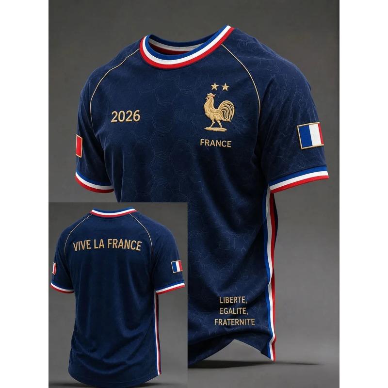 France Style T-Shirt Men Women 3D Print Textured Graphic Top Short Sleeve Casual Streetwear Breathable Quick Dry Summer Wear