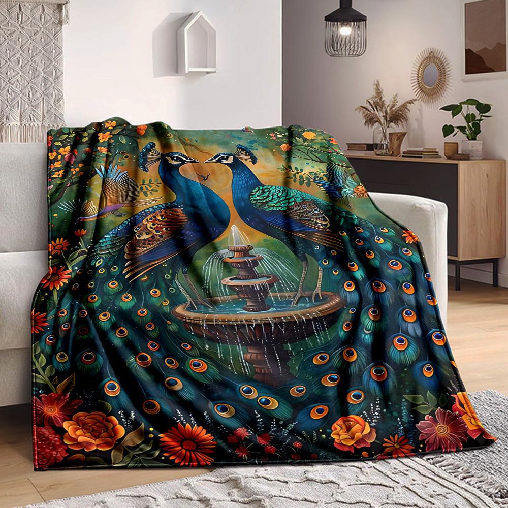 1PC Peacock Garden Fountain Blanket, Throw For Sofa, Bed, Travel, Printing Blanket With Soft And Warm Fabric yy250918161