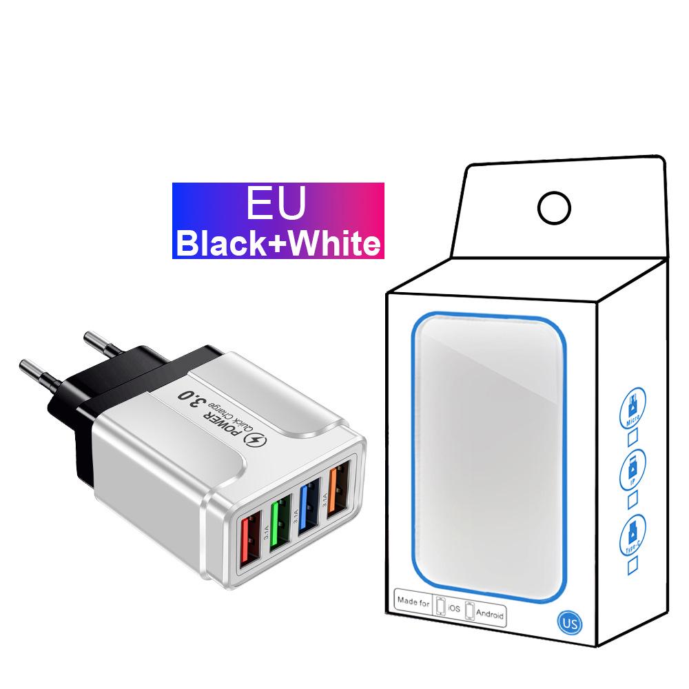 Цветное 4-портовое USB-зарядное устройство 3A для мобильных телефонов и планшетов, совместимое со стандартами ЕС, США, Великобритании и Австралии