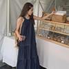 Women's French Halter Neck Denim A-Line Dress with Suspenders - Summer, Small Size, Loose & Slim Fit.