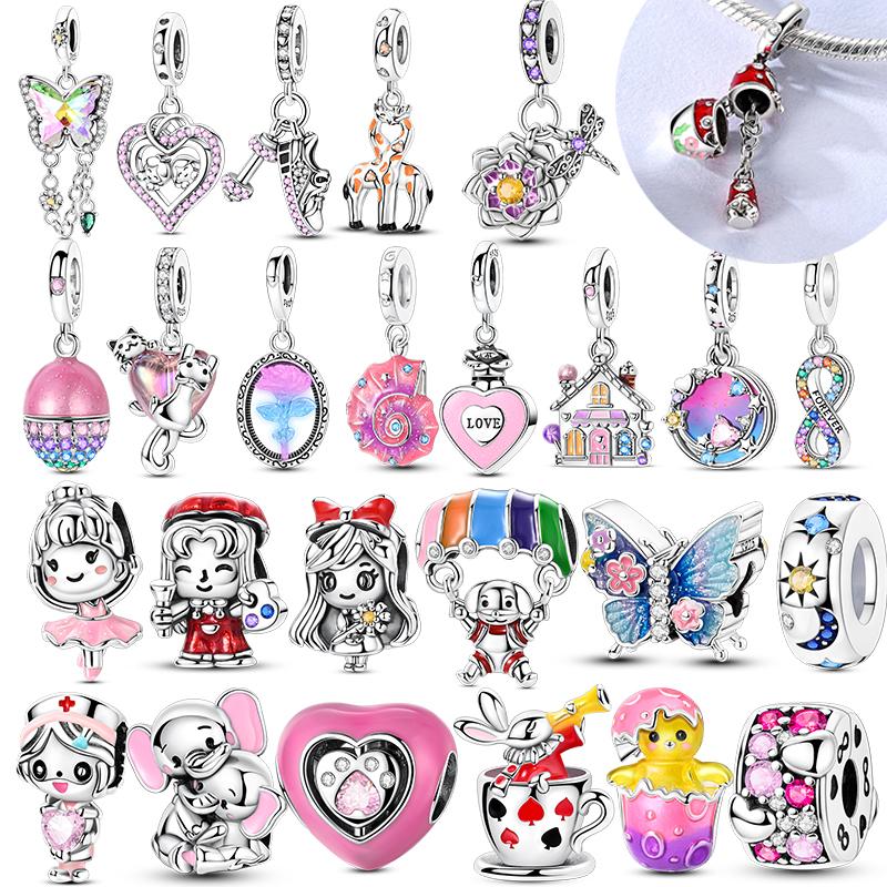 Новинка Шармы Медно-розовое Сердце Любви Подвеска-шарм для девочек Подходит для оригинального браслета для женщин DIY Ювелирный подарок