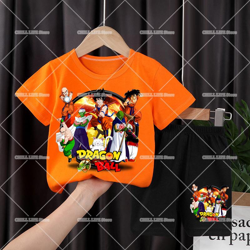 Dragons Ball Kids Clothes Set Son Goku Boy Sportswear Suit Anime Cartoon Children T Shirt Shorts 2pcs Summer Tracksuit Outfits
