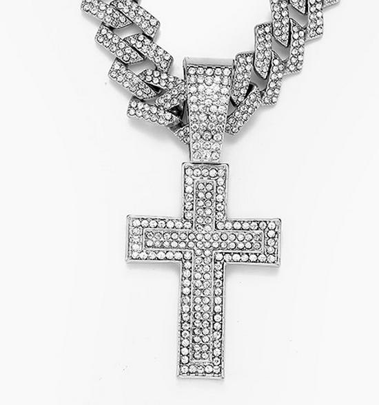 Мужское ожерелье с ромбовидным крестом и кубинской цепочкой: Хип-хоп мода с дизайном из сплава и полными бриллиантами