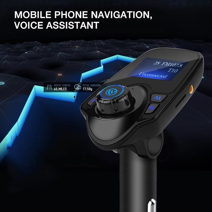 Qiilu Kit voiture Bluetooth T11 Bluetooth Kit mains libres sans fil pour voiture Lecteur MP3 Transmetteur FM Chargeur USB