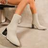 Внешняя торговля летающая вязка тонкие ботильоны женские на высоком каблуке короткие ботинки вязаные осень и зима квадратный носок ботинки толстый каблук 2025 новые эластичные ботинки
