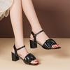Fashion Low Sandals Woman Leather Buckle Strap All-Match Suit Female Beige Shoes Lady 2025 Med High Heels Large Size Low-heeled Comfort
