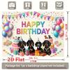 Vibrant Rainbow-Lettered Happy Birthday with Festive Bunting, Colorful Balloons, Gift Boxes and Four Dachshunds in Party Hats, Birthday