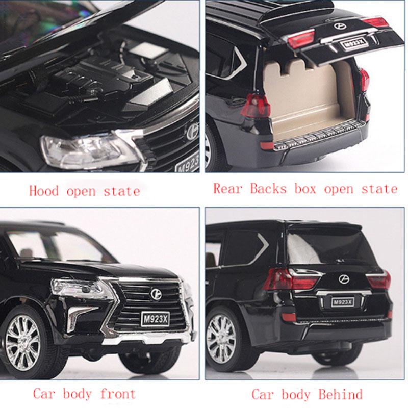 Масштаб 1/24 Lexus LX570, литая под давлением модель автомобиля, игрушечный автомобиль с откатным механизмом, звуком и светом для детей, коллекция подарков для мальчиков и девочек