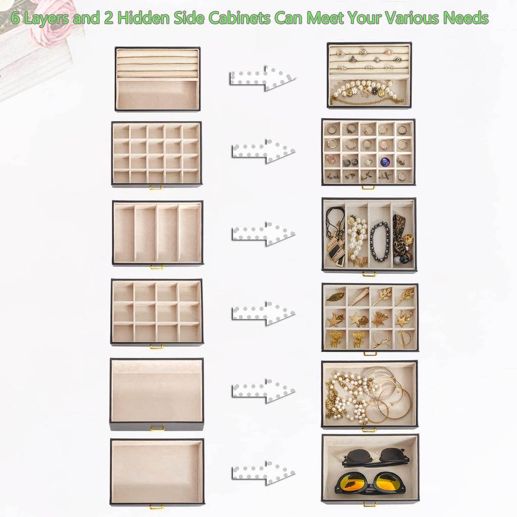 AKOZLIN Большая вместительная шкатулка для украшений, 6 ярусов, с зеркалом, шкатулка для хранения украшений ... украшений, 5 ящиков, роскошная шкатулка для украшений