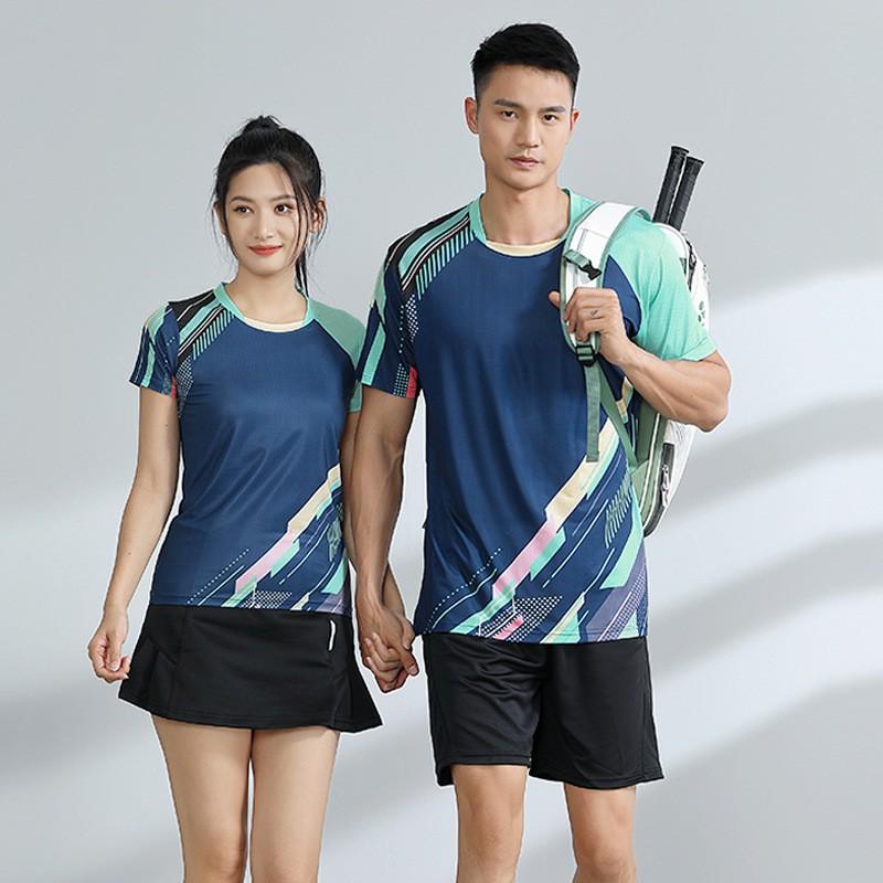 Quick-Dry Badminton Sport Set Men Women Training Top Skirt Floral Print Athletic Wear