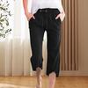 Yousheng Women Cropped Pants Elastic Drawstring Waist Casual Loose Leg Design Casual Trousers Solid Color Loose Fit Mid-calf Trousers