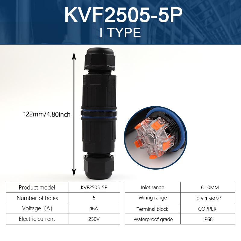 Водонепроницаемый кабельный разъем IP68 I-образной формы 2/3/4/5-контактный KVF Series/KVSF-15, адаптер электрических клемм, быстроразъемный винтовой клеммный блок