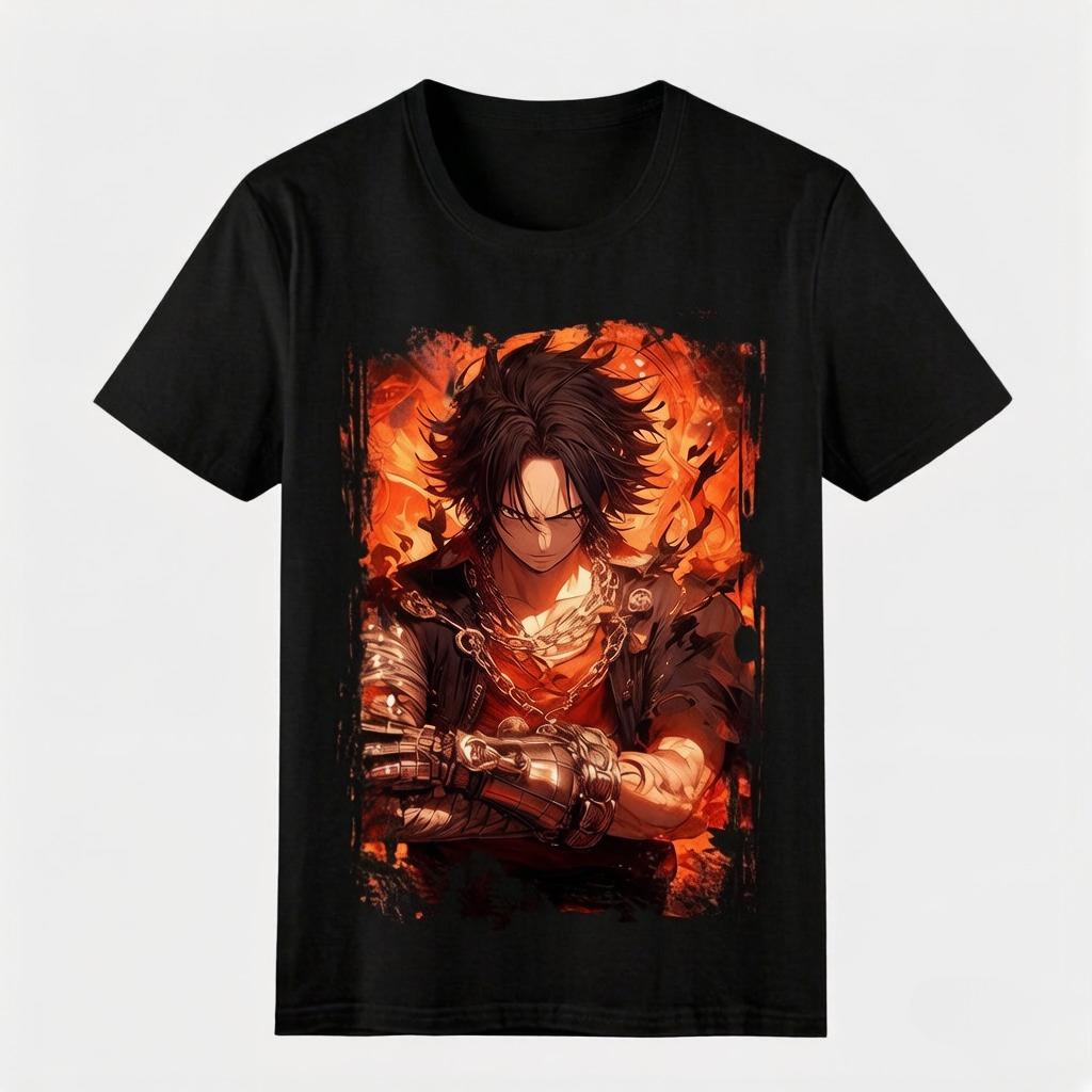 One Piece Printed Tshirt Fire Fist Ace Casual Comfortable and Highquality Cotton Parentchild Clothing