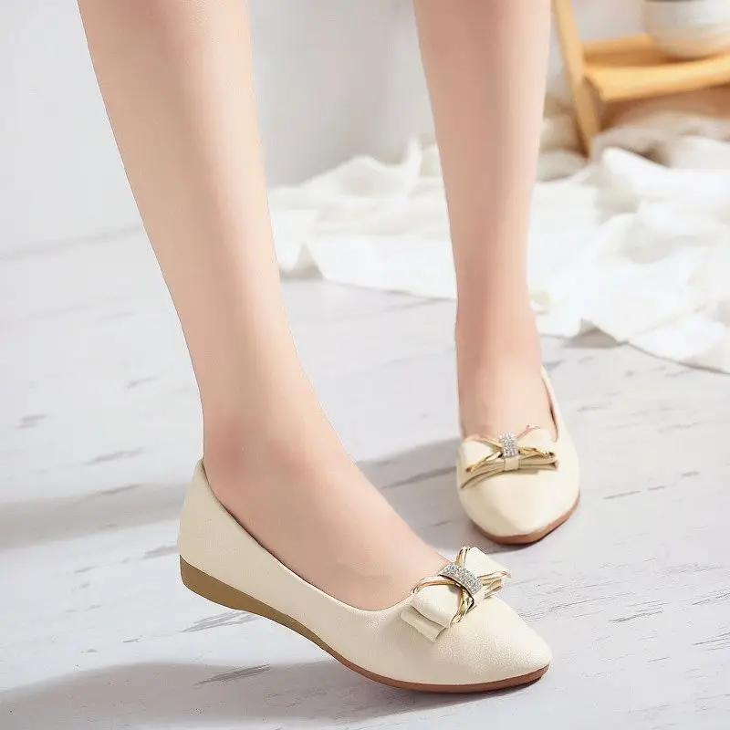 Fashion Women's Flat Shoes Low Heel Elegant Ladies Footwear Pointed Toe with Bow Chic Point Non Slip Comfortable Luxury Brand Dress On