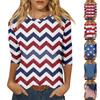 Women's Fashion Casual Round Neck 3/4 Sleeve Loose Independence Day Printed T-Shirt Ladies Top