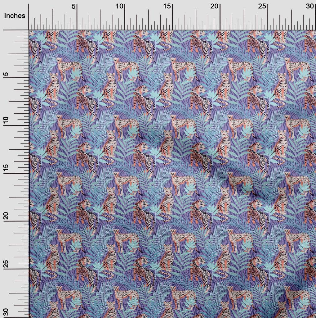 oneOone Cotton Flex Beige Fabric Tropical Leaf with Animal Sewing Fabric by The Yard Printed DIY Clothing Sewing Supplies 40 Inch