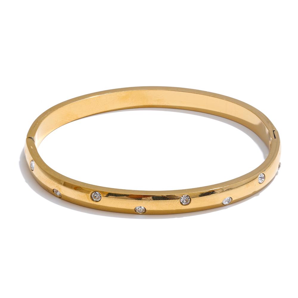 Yhpup Stainless Steel Cubic Zirconia Fashion Bracelet Bangle Gold Silver Color Waterproof High Quality PVD Jewelry for Women