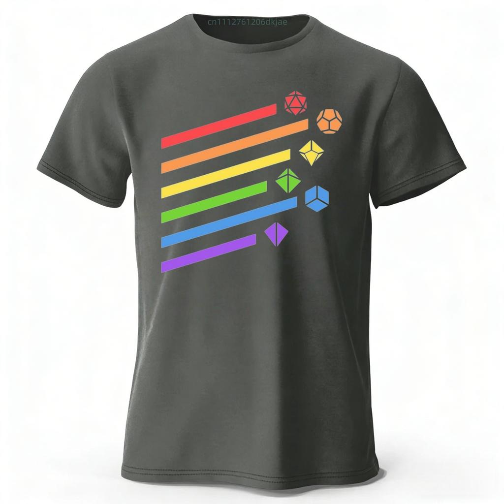 Rainbow Dice Lines Pure Cotton Printed Short Sleeved Mens Fashionable New Running Sports Tshirt Women Loose Oversized Soft Top