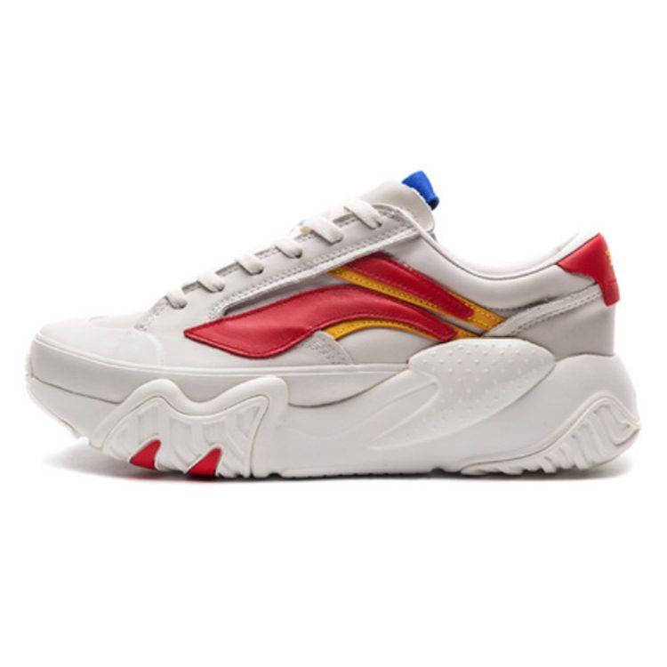 Li Ning Wave Амортизирующие Нескользящие Низкие Повседневные Кроссовки Мужские Облачный Туман Белый Красный AGCP309-4