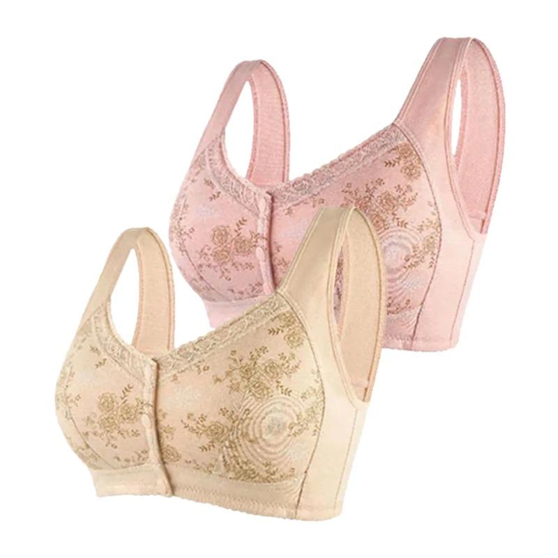 Бюстгальтеры с цветочным принтом для женщин, удобные, большого размера, нижнее белье, застежка спереди, бюстгальтер без косточек, антипровисающее, с застежкой спереди, без косточек