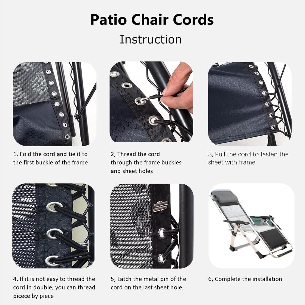 Zero gravity chair elastic replacement rope 4 piece set 2 length 2 short