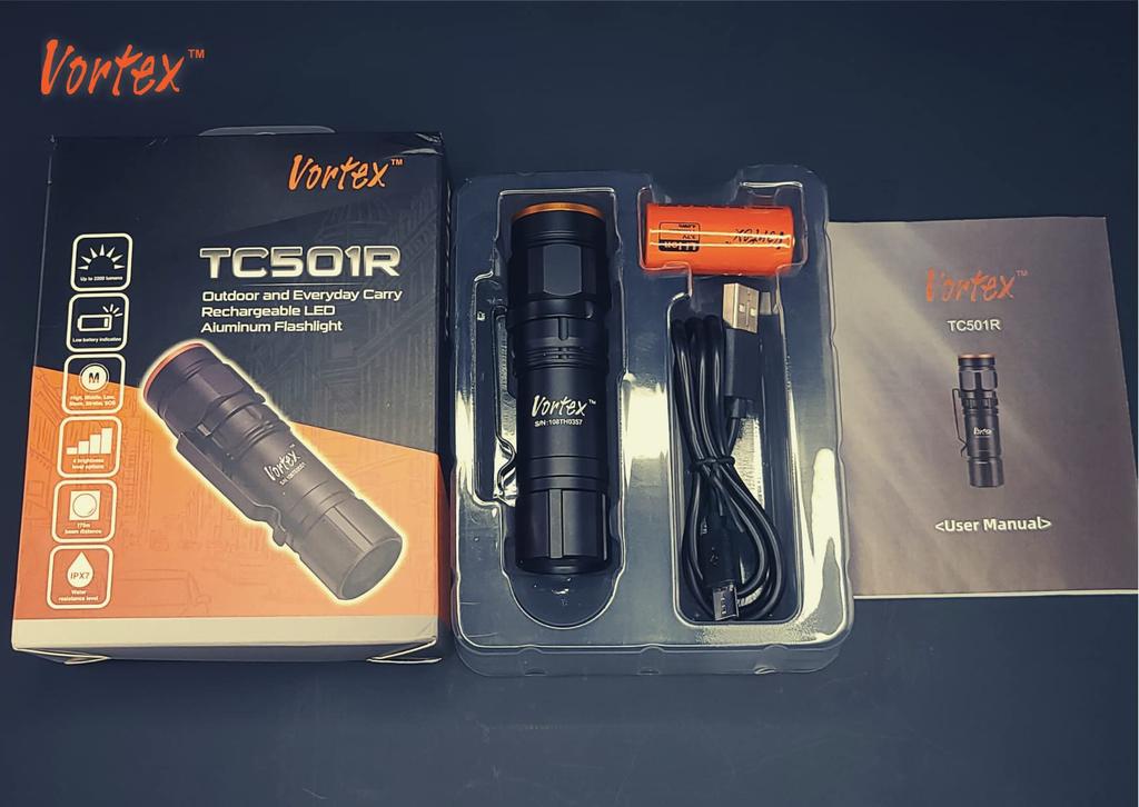 Перезаряжаемый светодиодный фонарик Vortex TC501R для улицы и на каждый день Макс. 2200 x Компактный Мощный Флуоресцентный Оптический Одна кнопка для всего Настраиваемый Мини USB