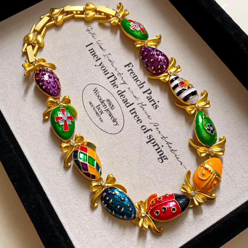 French Oval Lace Pearl Necklace - Retro Court Style Fashion Clavicle Chain