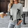 A New Autumn Casual and Sweet Style Top with Bow Decoration and A Round-neck Hoodie for Women