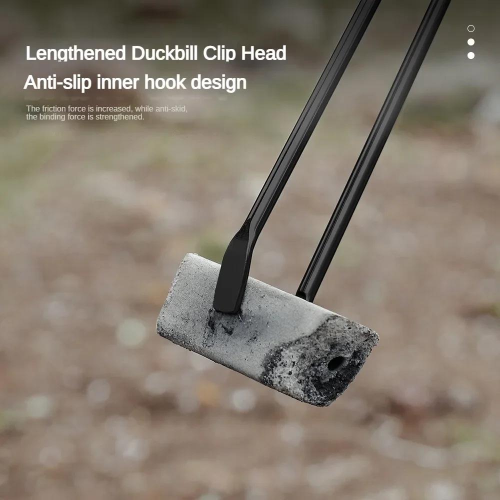 Угольные зажимы для барбекю Щипцы для сжигания барбекю Зажим для древесного угля Щипцы с клювом из утиного угля Негорячая ручка из цельного дерева Угольные зажимы Инструмент для барбекю