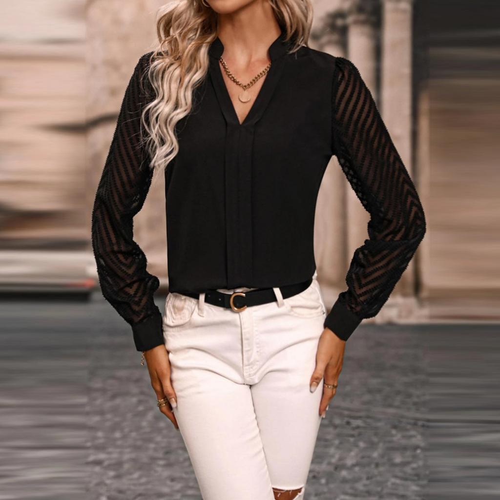 Женская повседневная модная лоскутная шифоновая рубашка с длинным рукавом и однотонной расцветкой