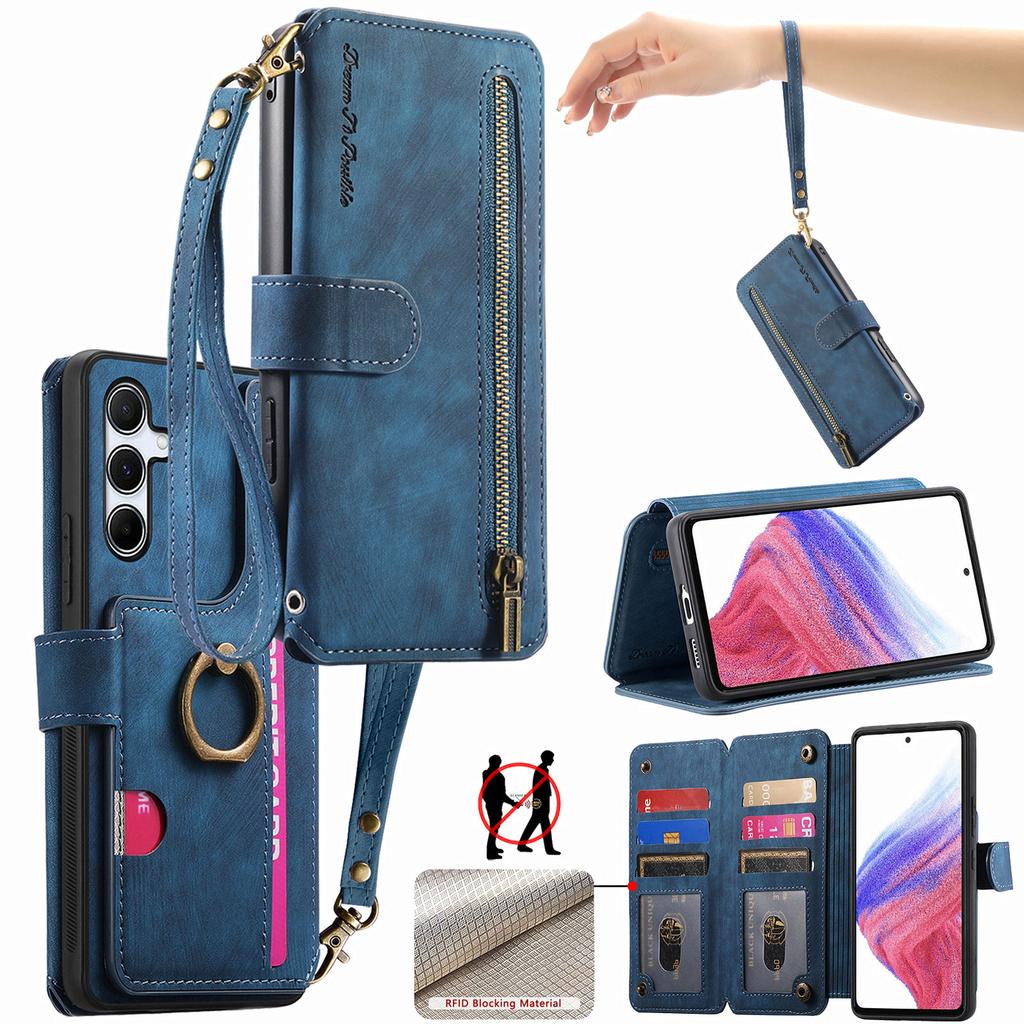 3-in-1 Luxury Leather Wallet Case for Samsung A13/A14/A15/A17...S21/S22/S23...w/ Stand, Shockproof, RFID, Multi-Slot & Zipper