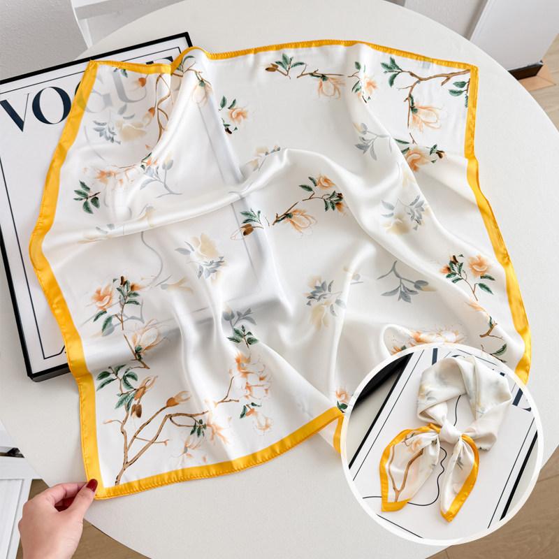 Hangzhou silk women's spring and autumn versatile pink small floral pastoral 71 small square scarf imitation silk scarf thin silk scarf