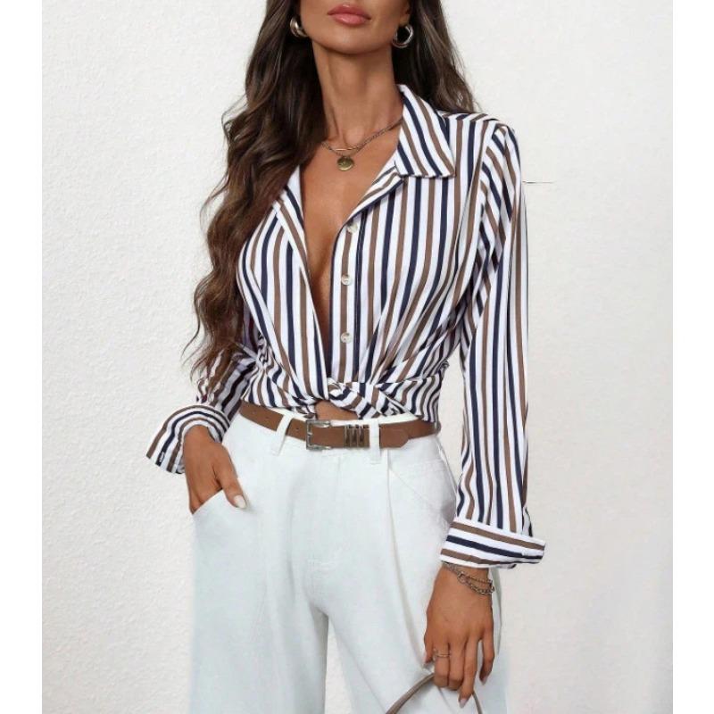 Women Striped Long Sleeve Casual Commute Shirt