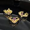 Luxury European retro crown court purple diamond open ring women's ins cold wind niche temperament fashion ring