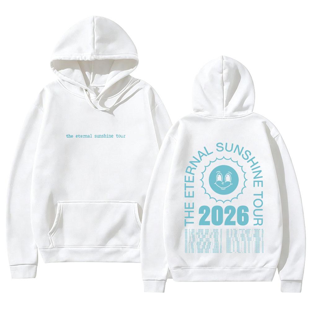 Tour-sun Men Hoodie Front Eternal Sunshine Tour Text Print, Circular Sun Face 2026 Back Graphic, Thick Fleece Sweatshirt for Urban Daily Outfits