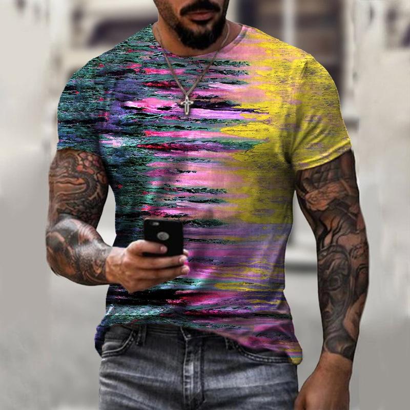 2023 Summer Trendy Men T-Shirt O-Neck Abstract Graphic Harajuku Short Sleeve 3D Print Casual Daily Tops Oversized Cheap Clothing