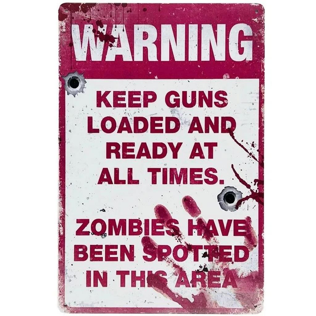 HD Metal Tin Sign Vintage Funny Warning  Restricted Area Wall Decor Retro Gun Zombie Radiation Sign for Home Bar Garage Man Cav