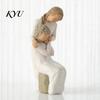 Resin Statue Home Decor Wooden Texture Figurine, Hand Carved Mother & Child/Family/Couple/Dog Owner And Child Embrace Ornament Statue, Minimalist