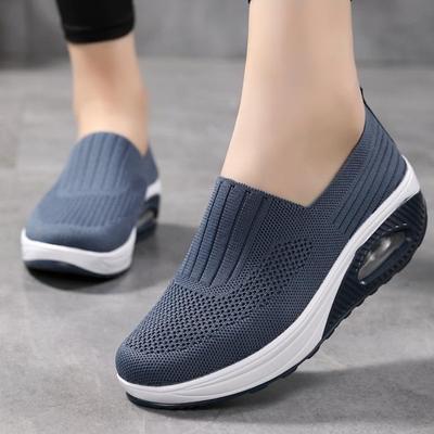 Женские туфли на платформе из вязаной сетки, легкие дышащие кроссовки для ходьбы, модные повседневные спортивные туфли с воздушной подушкой