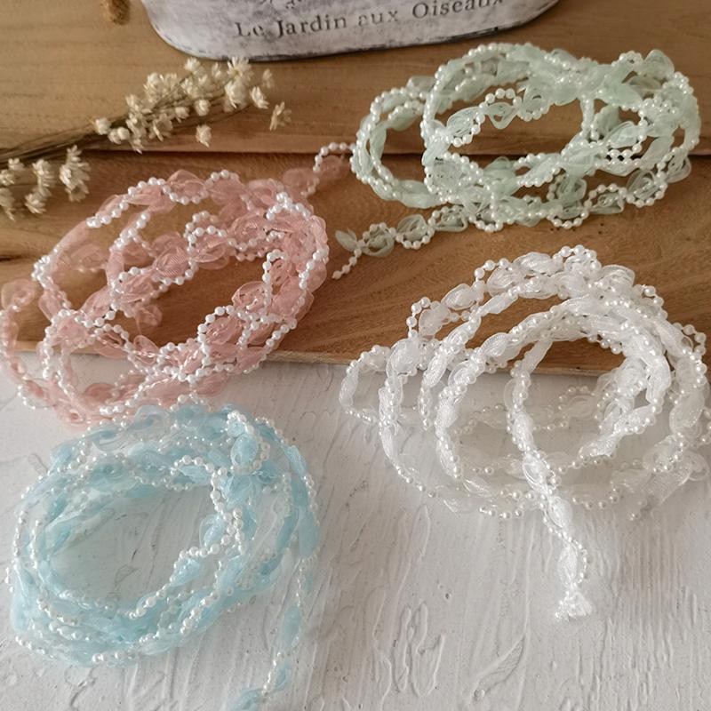 Lolita Lace Bead Ruffled Lace Fabric Pleated Edging Satin Ribbon Diy Baby Clothing Skirt Curtain Furniture Decoration Lace Trim