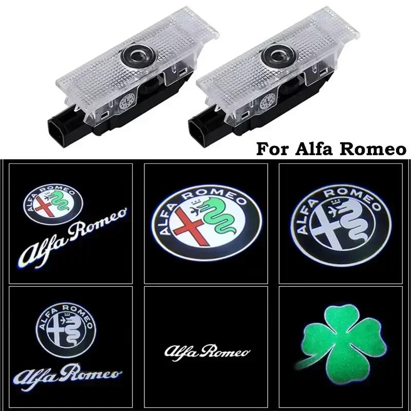 LUBTW1 2Pcs Car Door Welcome LED Lights Logo Laser Decor Project Ghost Lamp For Alfa Romeo Sportiva 156 Stelvio Giulia Giulietta