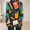 Women Plus Size Square Neck Long Sleeve Cartoon Excavator Print Faux Two Piece T Shirt