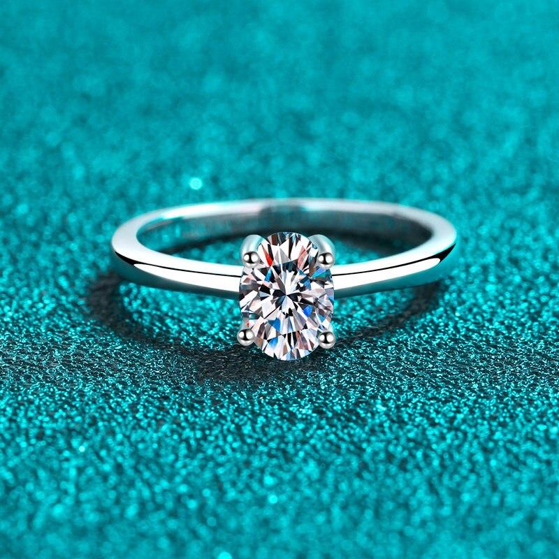 Bague Ringen D Цвет Овальный Муассанит 1 Карат Вечное Кольцо Стерлингового Серебра S925 С Платиновым Покрытием Женские Роскошные Обручальные Ювелирные Изделия