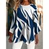 Leopard Print 3/4 Sleeve Irregular Hem Women Tunic Top
