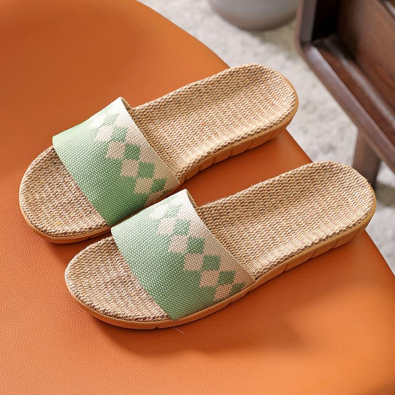 Fashion Women Men Block Linen Indoor and Outdoor Home Wooden Floor Tiles Slip Summer Four Seasons Linen Open Toe Straw Straw Slippers