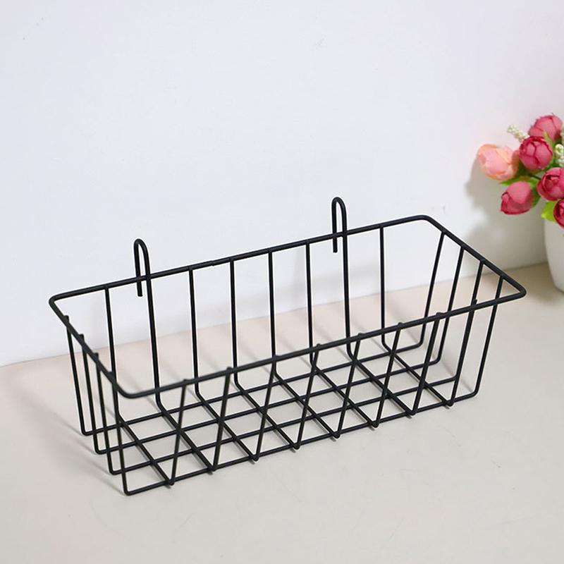 Metal Decorative Storage Basket Iron Grid Flower Pot Hanging Shelf Display Rack