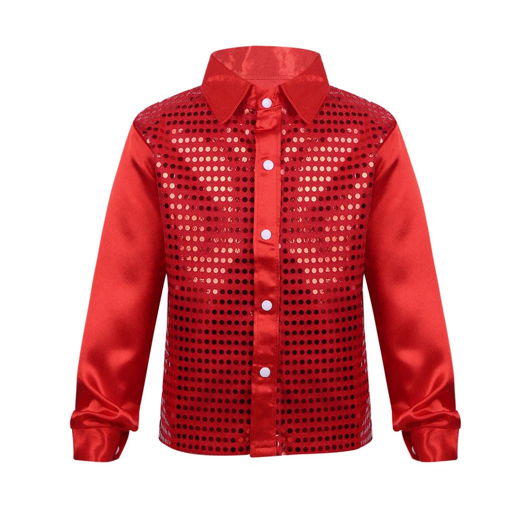 Kids Shiny Sequins Shirt Boys Children Hip-hop Jazz Dance Performance Shirt Stage Dance Blouse
